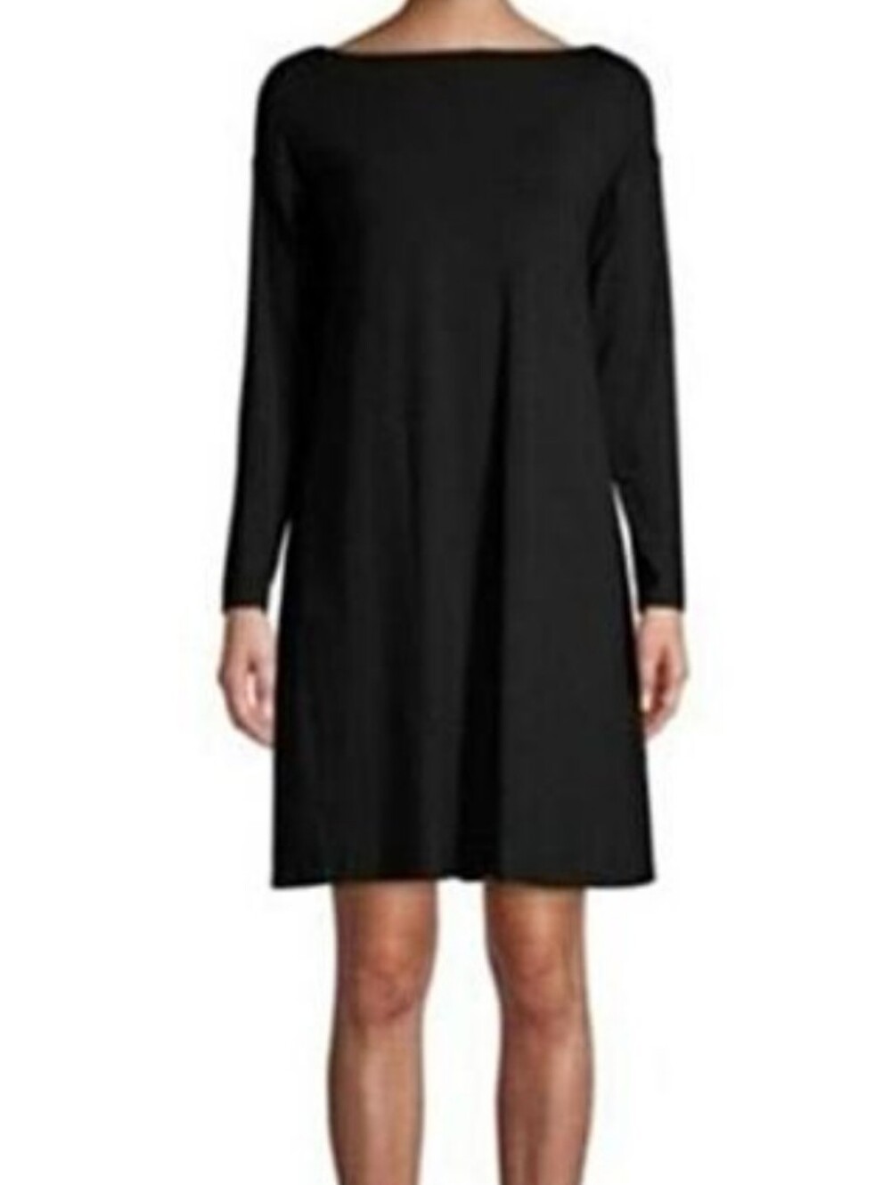 Eileen Fisher 2X Dress Black Viscose Spandex Stretch Curan Bateau Twist Keyhole